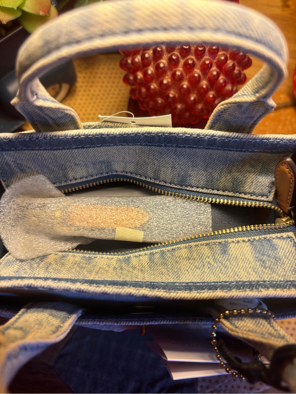 COACH CHERRY DENIM CARGO TOTE BAG - Picture 6 of 11